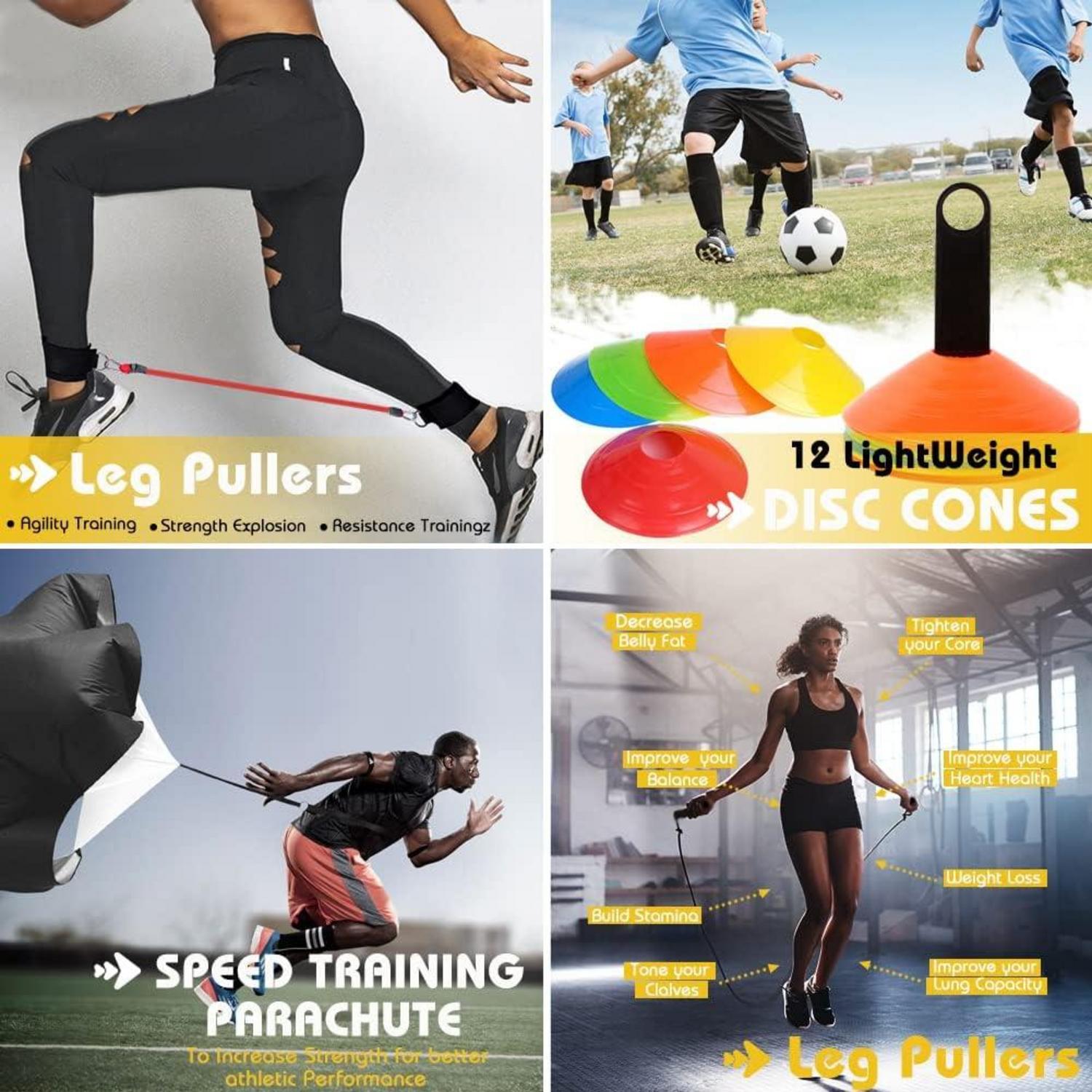 YGORTECH Fußball Trainingsset Koordinationsleiter 6m Hürden Kegel Fallschirm