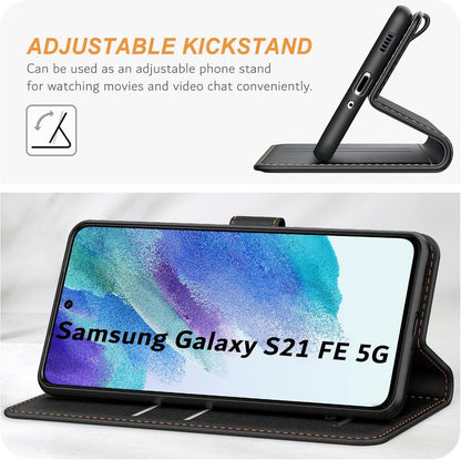 Samsung Galaxy S21 FE 5G Handyhülle Schwarz Leder Tasche mit Kartenschlitzen