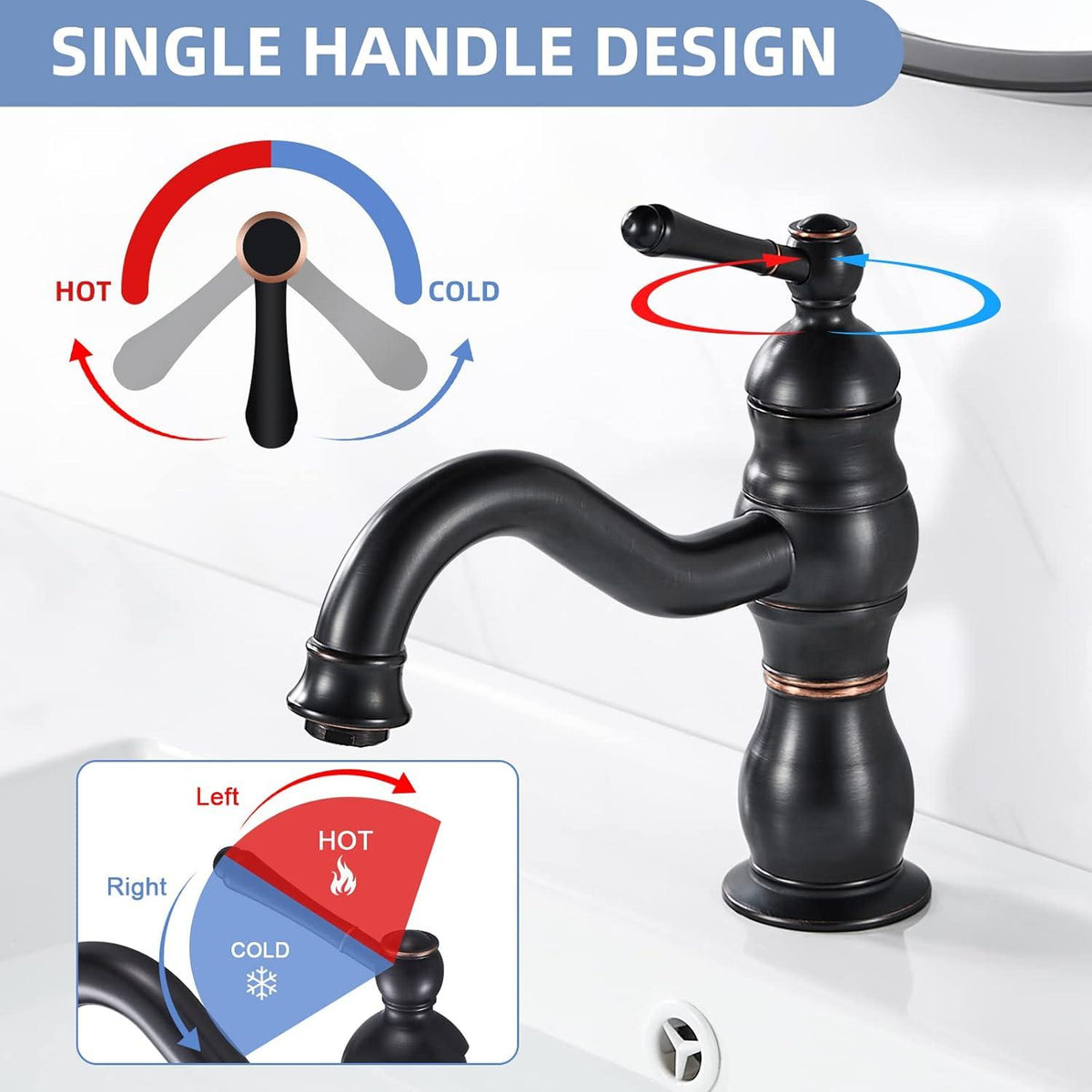 Schwarzer Matt Wasserhahn Armatur Waschtisch 360° aus Messing EU Norm