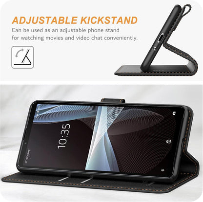 Sony Xperia 10 III Hülle - Premium Leder Flipcase Schwarz
