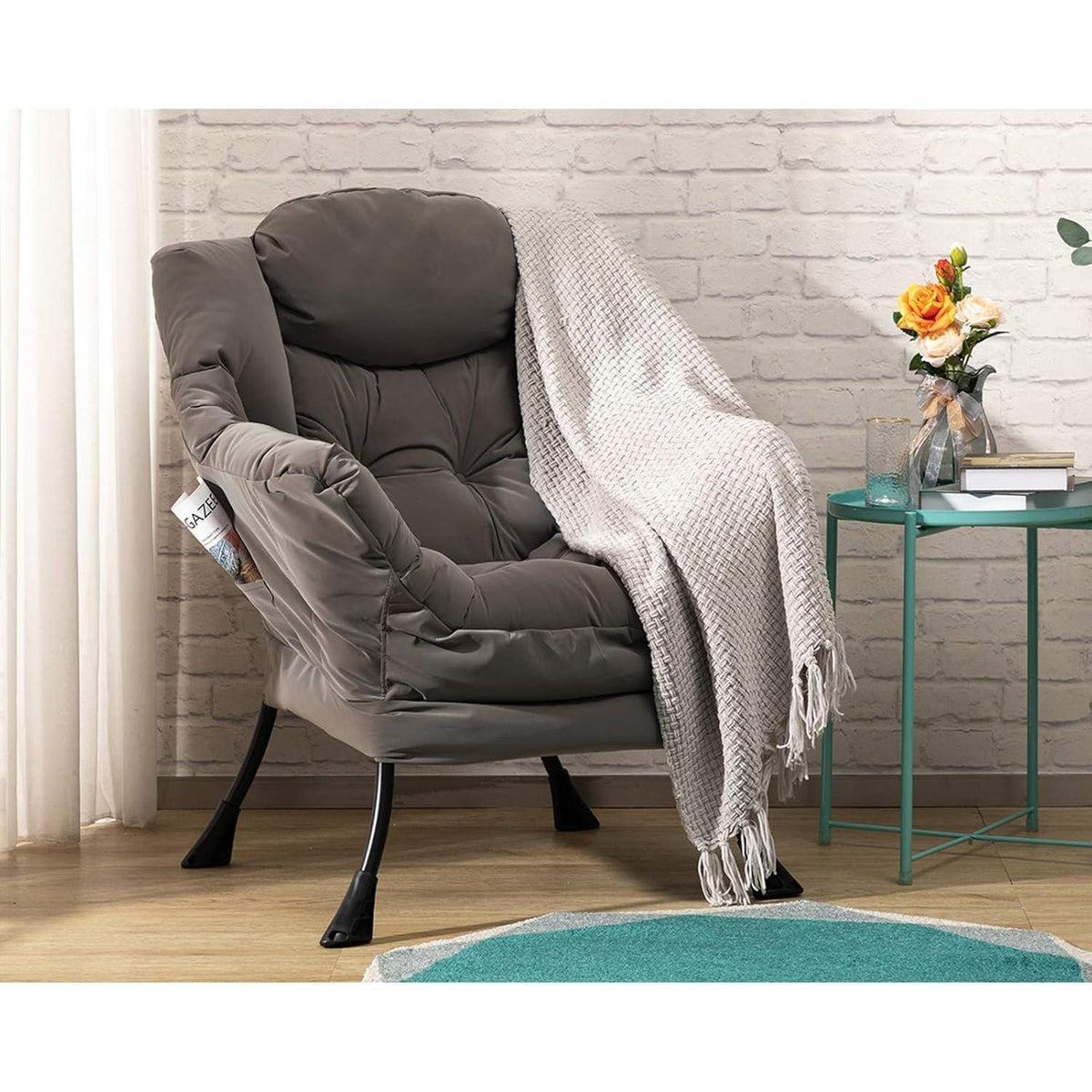 Grauer Ohrensessel Relaxsessel – Bequemer Lesesessel für Wohnzimmer