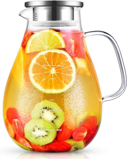 2,4L Glaskaraffe Wasserkaraffe Borosilikatglas deckel Hitzebeständig