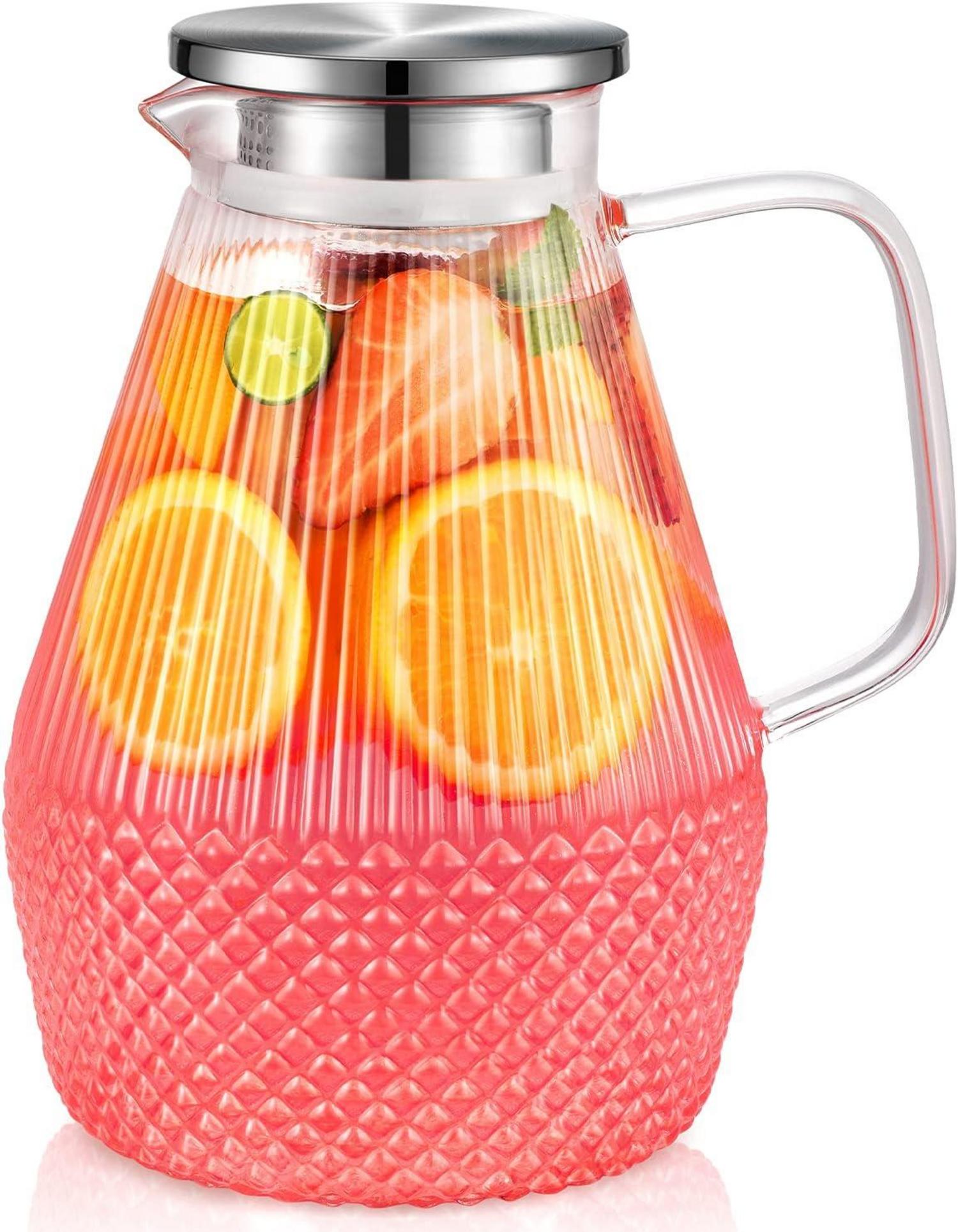 Glaskaraffe mit Deckel 2.4L Borosilikatglas Wasserkaraffe