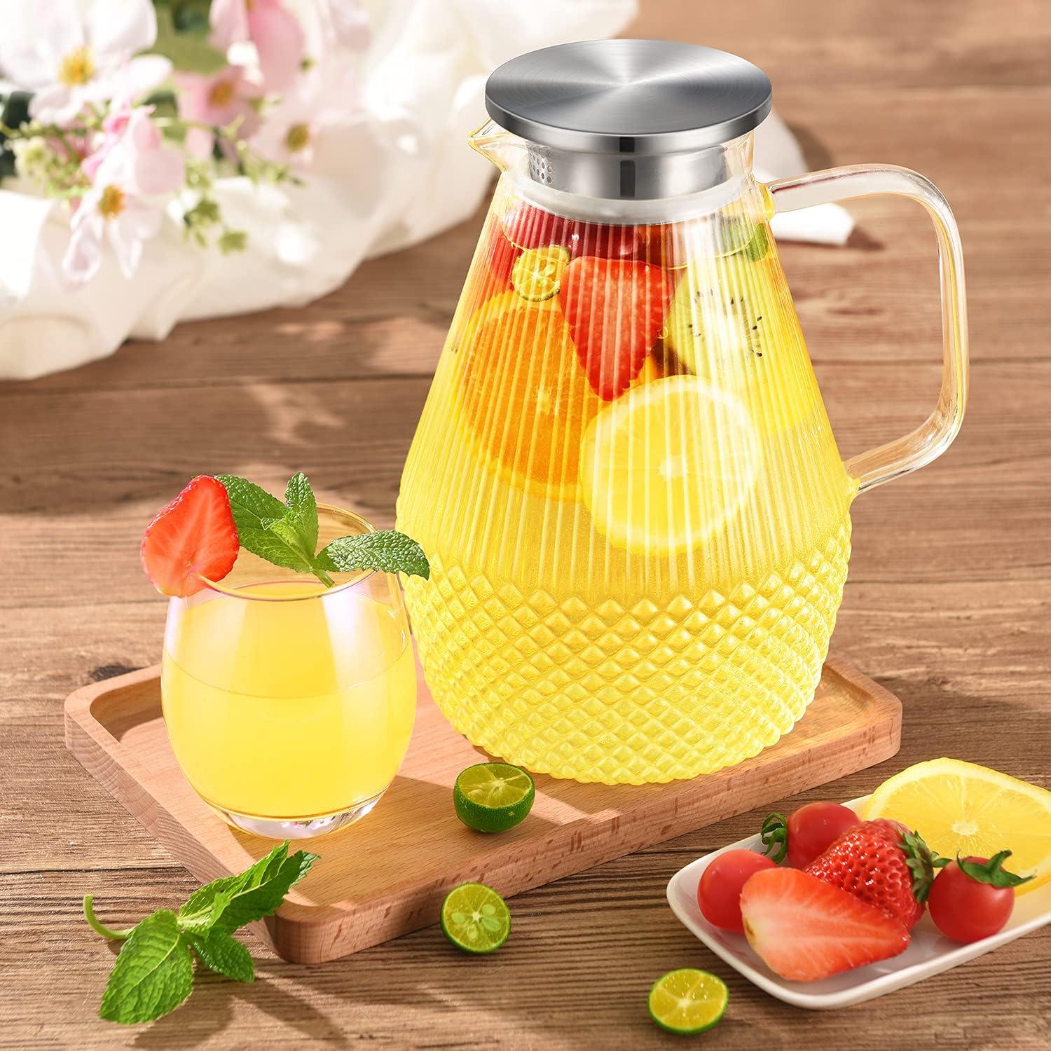 veecom Glaskaraffe mit Deckel 2.4L - Borosilikatglas Karaffe Transparent