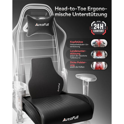 AutoFull Gaming Stuhl ergonomisch Gamer PU-Leder Schwarz