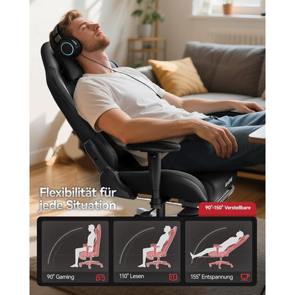 AutoFull Gaming Stuhl ergonomisch Gamer PU-Leder Schwarz