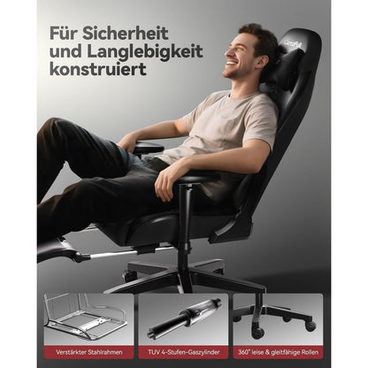 AutoFull Gaming Stuhl ergonomisch Gamer PU-Leder Schwarz