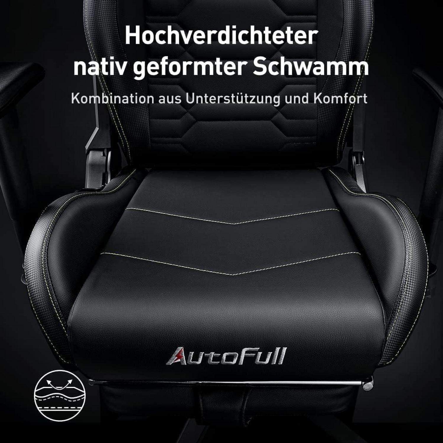 AutoFull Gaming-Stuhl ergonomisch PU-Leder Sitzhöhe verstellbar Schwarz