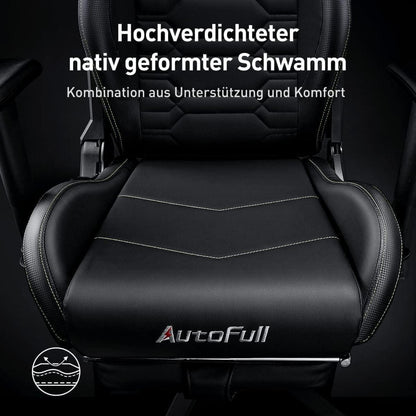 AutoFull Gaming-Stuhl ergonomisch PU-Leder Sitzhöhe verstellbar Schwarz
