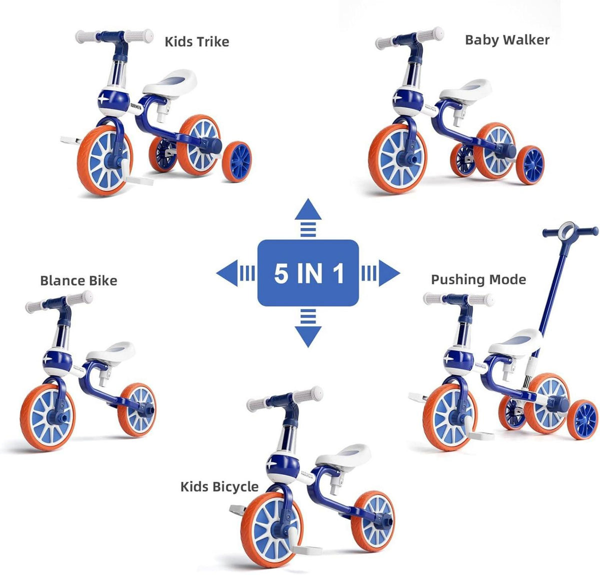 4 in 1 Laufrad Kinderdreirad Lauffahrrad Lauffahrzeug Ergonomisch Blau