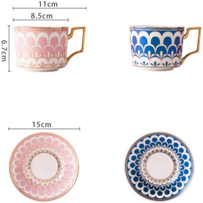 Europäisches Teetassen-Set mit Untertasse und Löffel (Rosa)