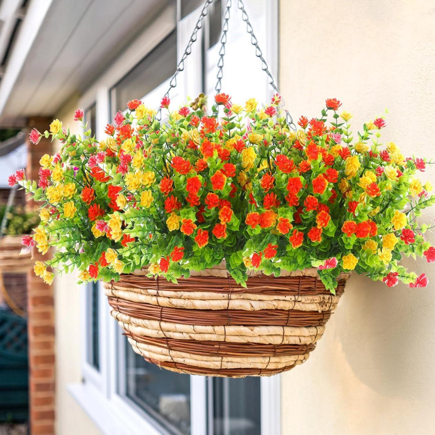 Künstliche Blumen Eukalyptus Deko UV-beständige Pflanzen Sträucher