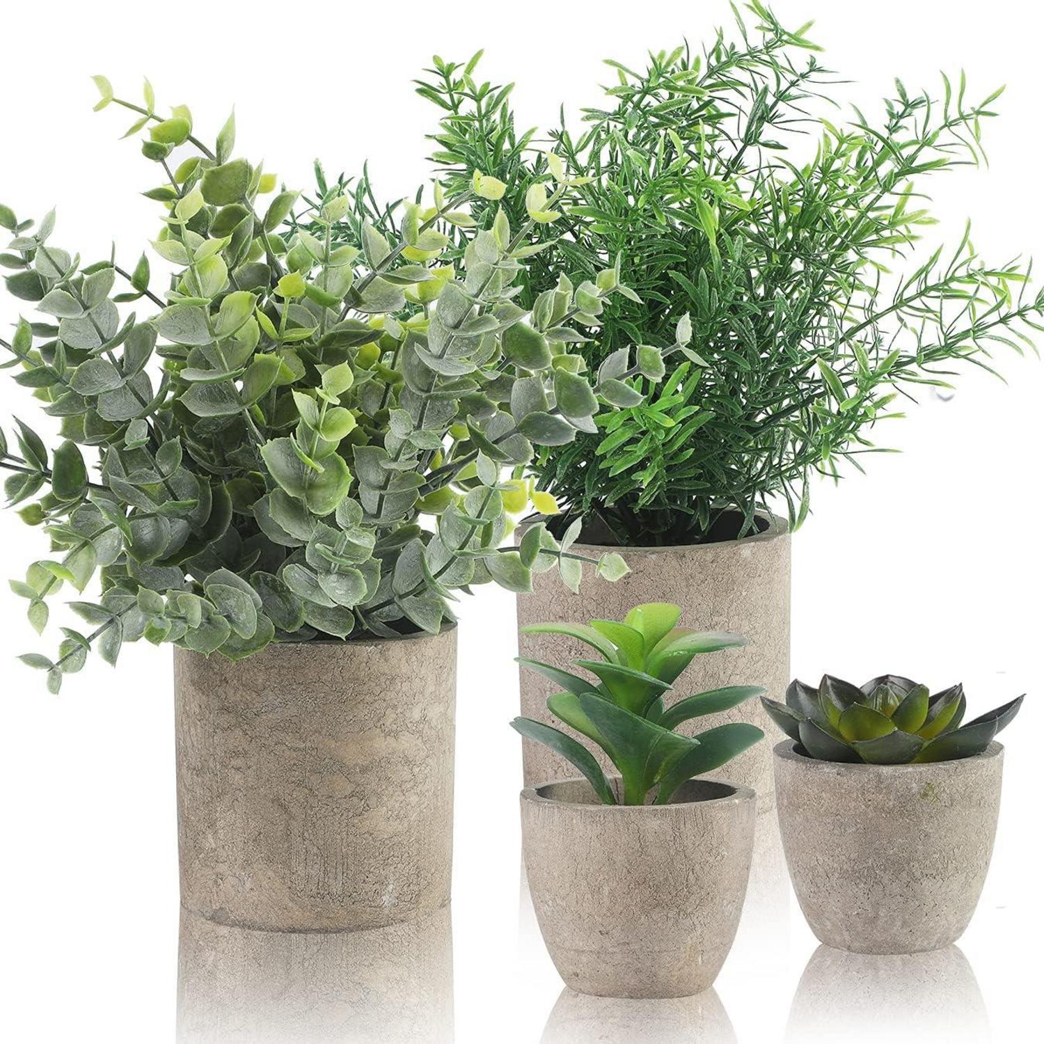 Künstliche Pflanzen Set Eukalyptus Rosmarin Sukkulenten Topf Deko