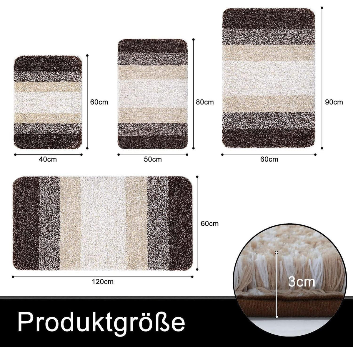 Weicher Badezimmerteppich 60x120 cm Braun, rutschfest & saugfähig