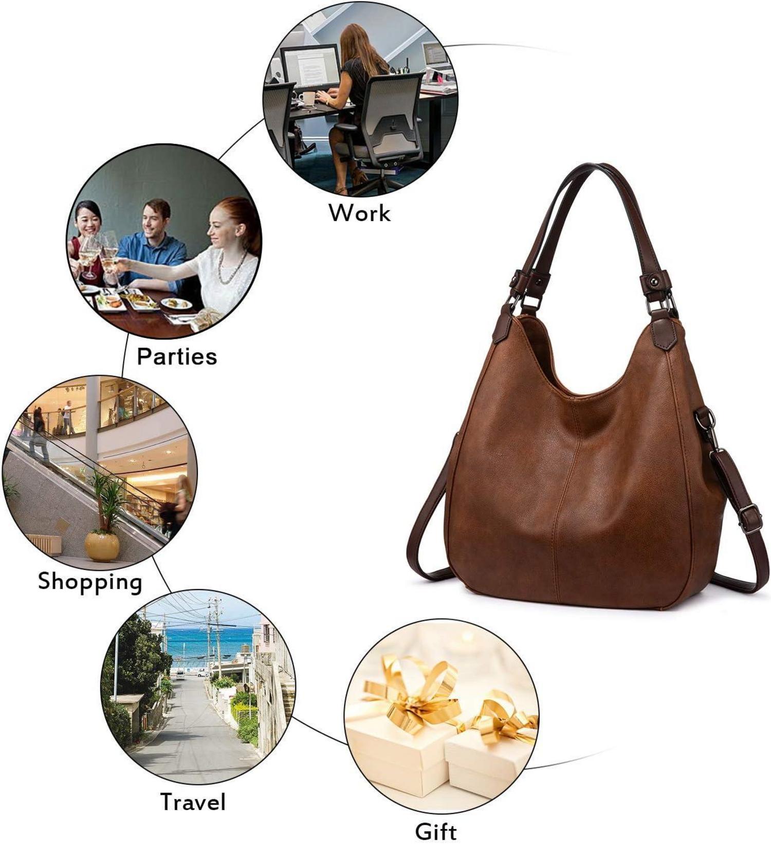 Realer Damen Handtasche Vintage Groß Braun Umhängetasche Lederimitat