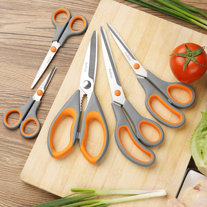 Multifunktionale Küchenschere Set 5-teilig Orange/Grau Edelstahl