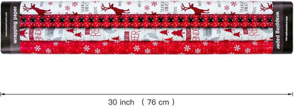 Weihnachtspapierrolle Rustikales Rentier Kariert Schneeflocke 4 Rollen