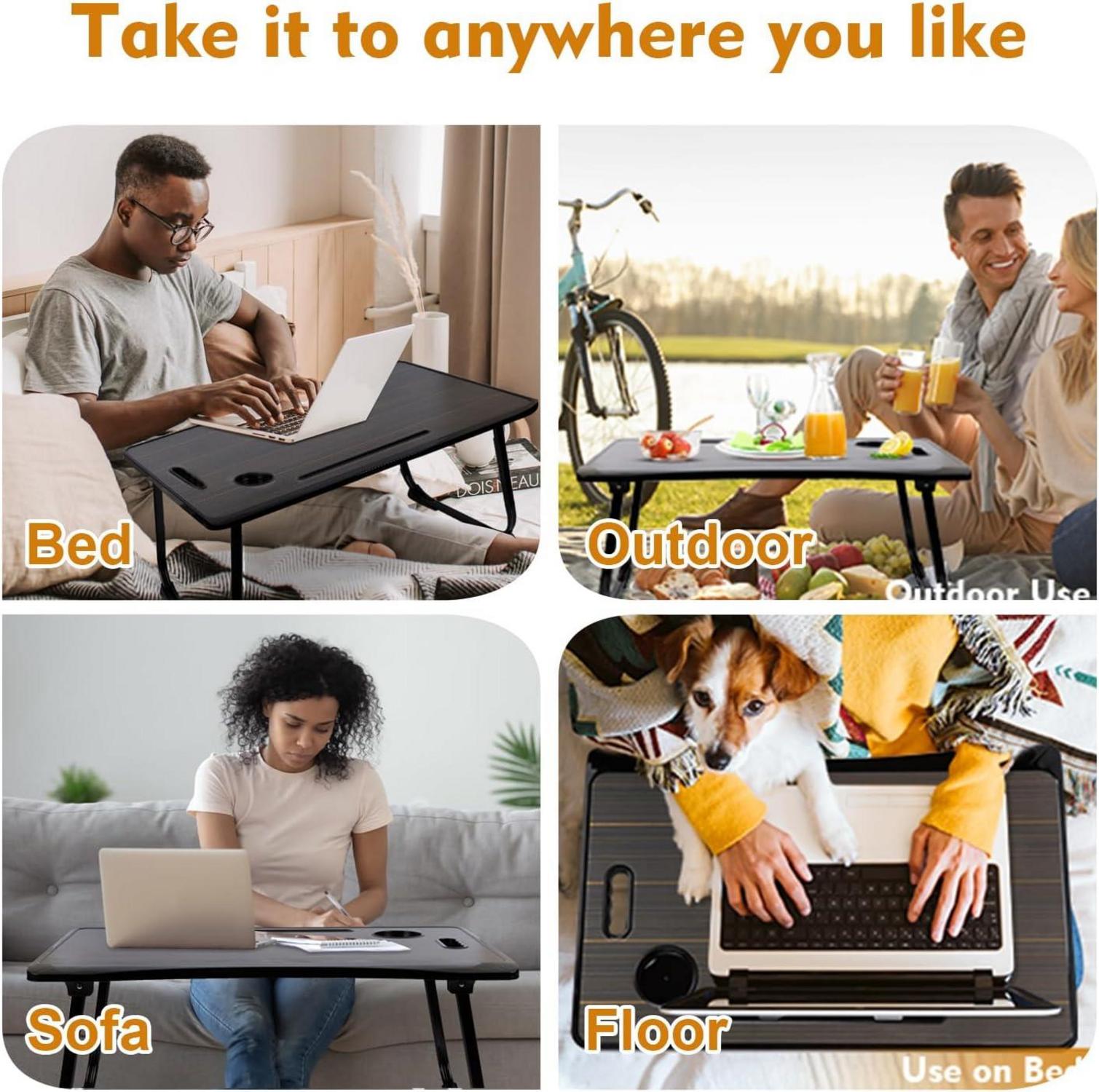 Klappbarer Laptoptisch mit Schublade und Tassenhalter