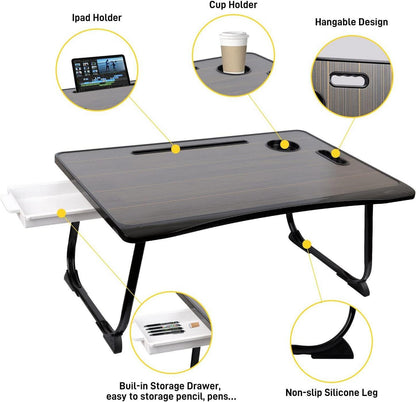 Klappbarer Laptoptisch mit Schublade und Tassenhalter