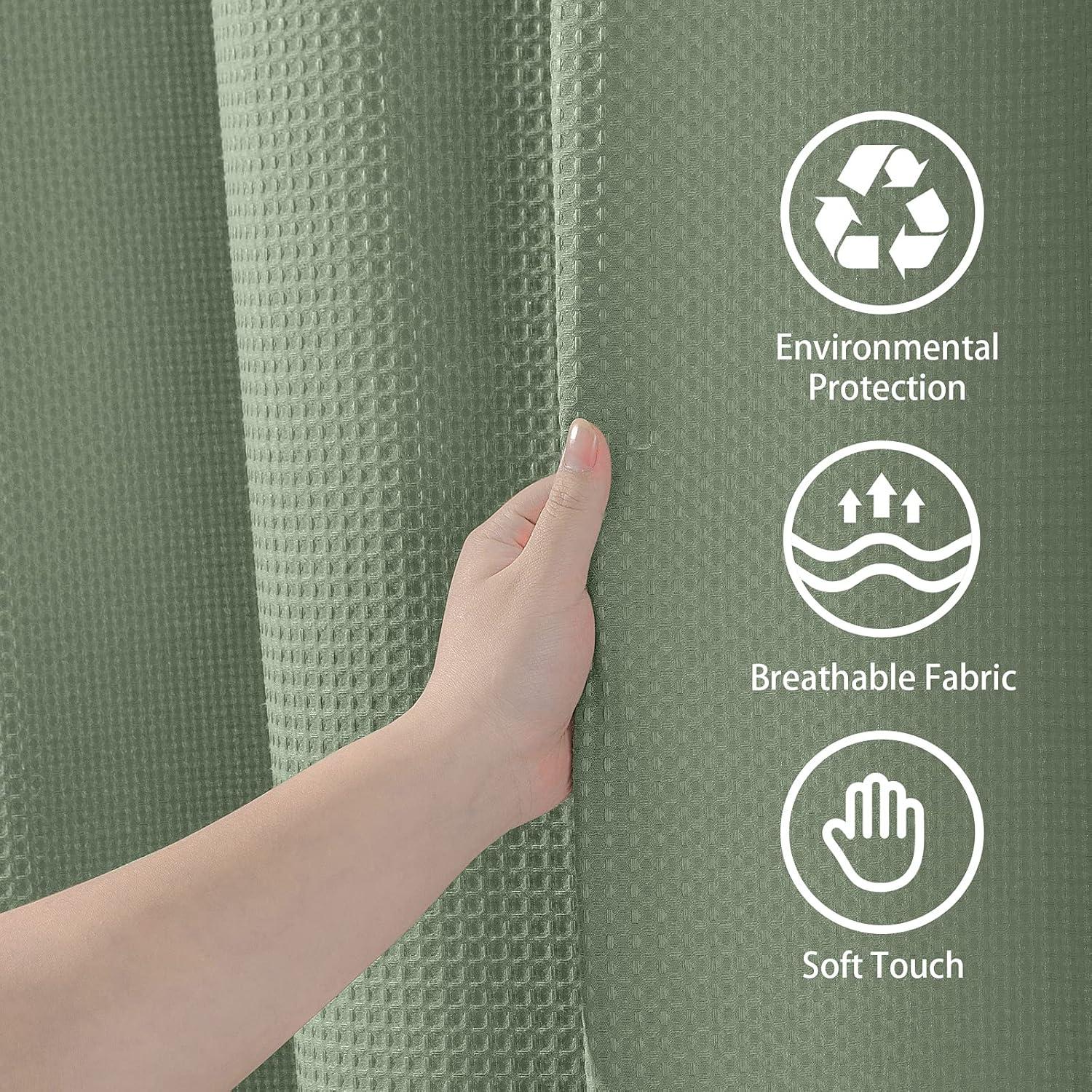 Waffel Duschvorhang Stoff Textil Wasserdicht Bad Vorhang Set Grün 92x182cm
