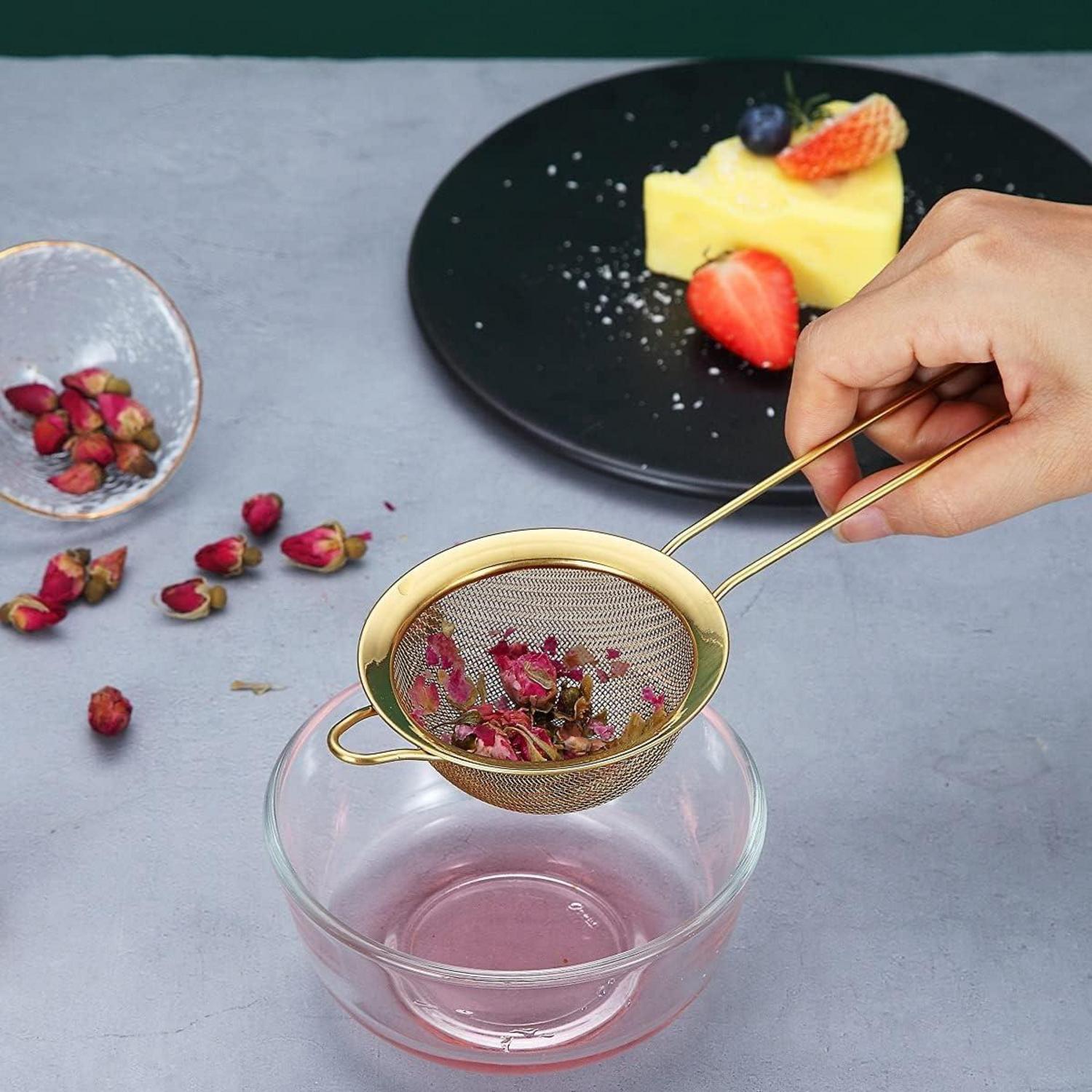 Feinmaschiges Gold-Siebset für Backen, Tee, Soßen - 3-teilig