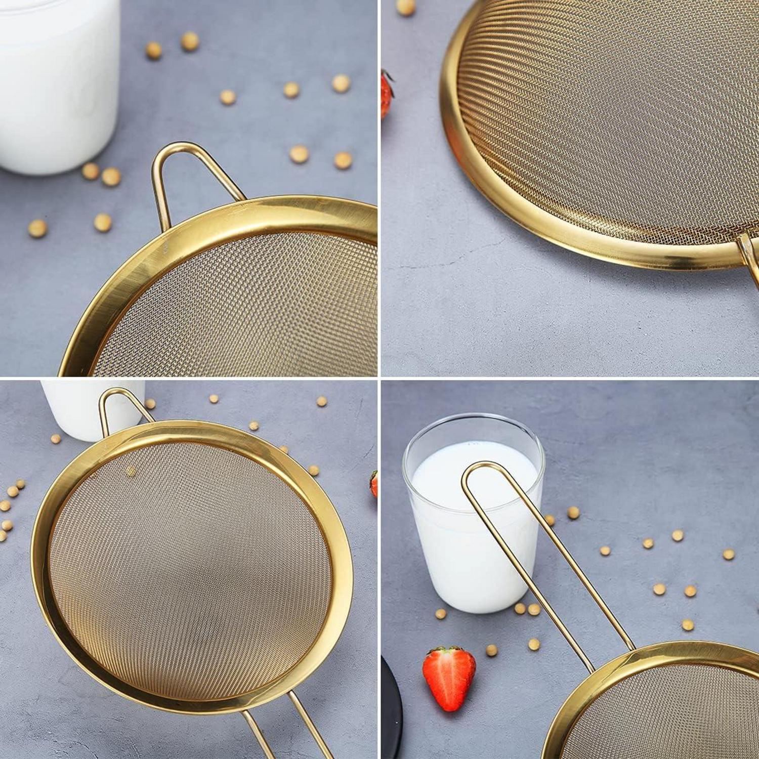 Homquen Gold Fine Mesh Sieb Set 3-teilig Edelstahl Backen Teesieb