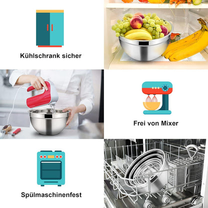 Homikit Rührschüssel Set 5-teilig Schwarz Edelstahl mit Deckel 4.5L/2.7L/1.5L/1.2L/0.7L