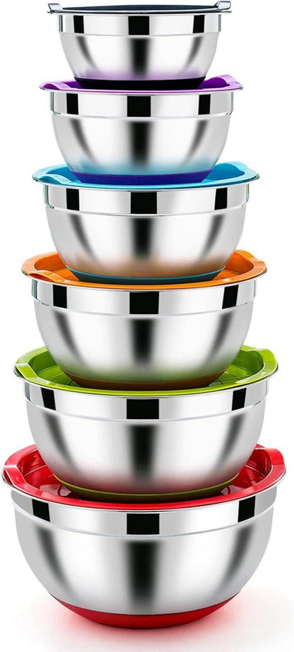 Edelstahl Rührschüssel Salatschüssel 6er Set Luftdicht Stapelbar 4.6L