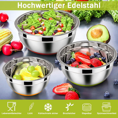 Homikit Edelstahl Rührschüssel Set 6er Stapelbar Bunt 4.6L/2.8L/2.5L/1.6L/1.2L/0.7L
