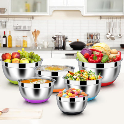 Rührschüssel Set Edelstahl Salatschüssel 6er mit Luftdichtem Deckel