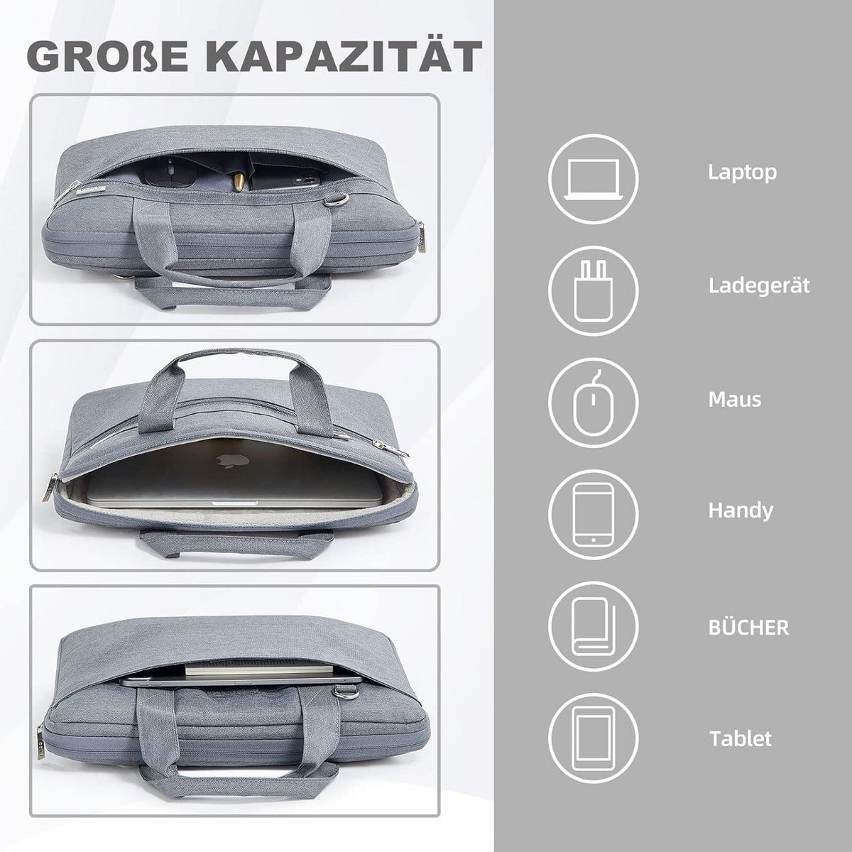 Voova Laptoptasche 13-13,3 Zoll Wasserdicht Stoßfest Umhängetasche Grau