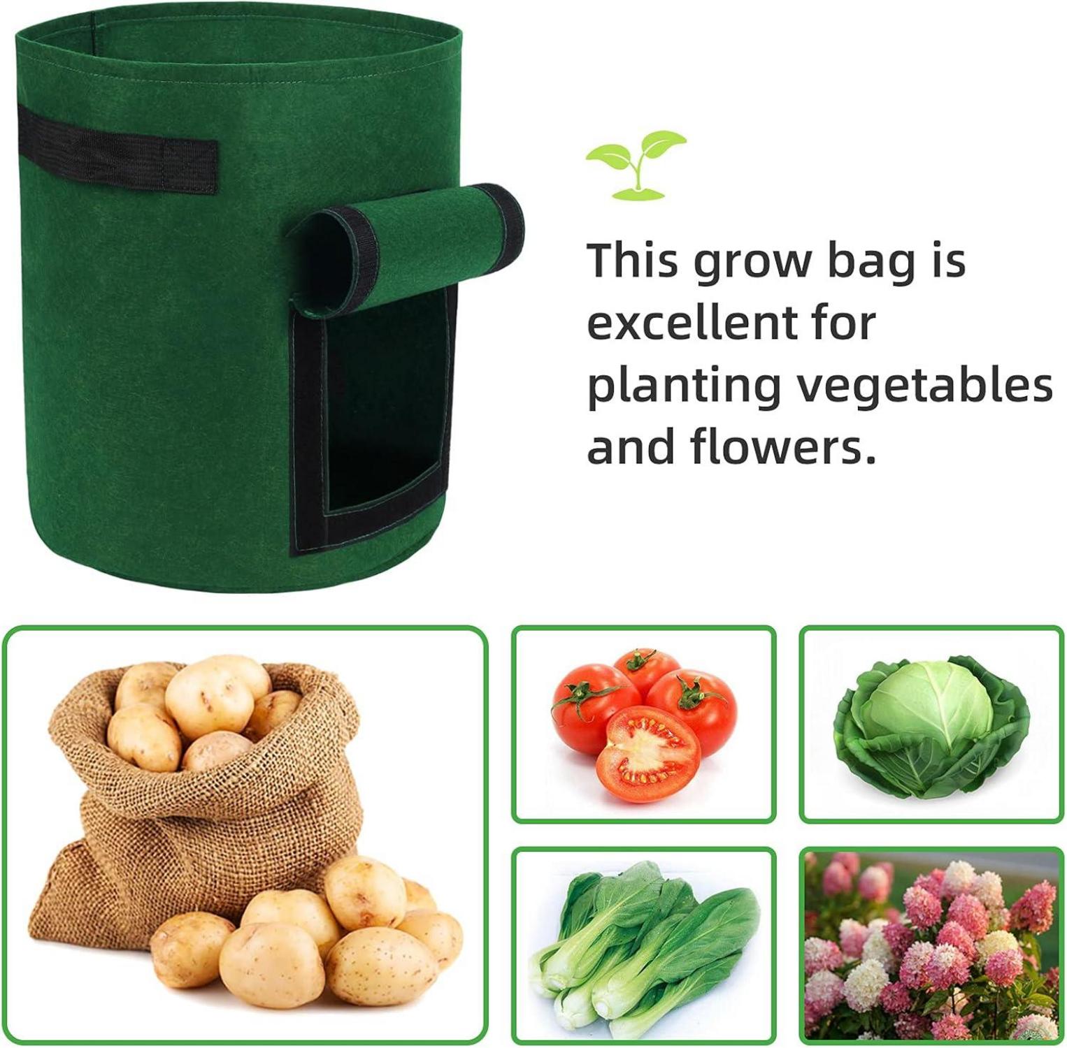7 Gallon Potato Grow Bags 5-Pack Vegetable Planting Bags w/ Window & Handles
