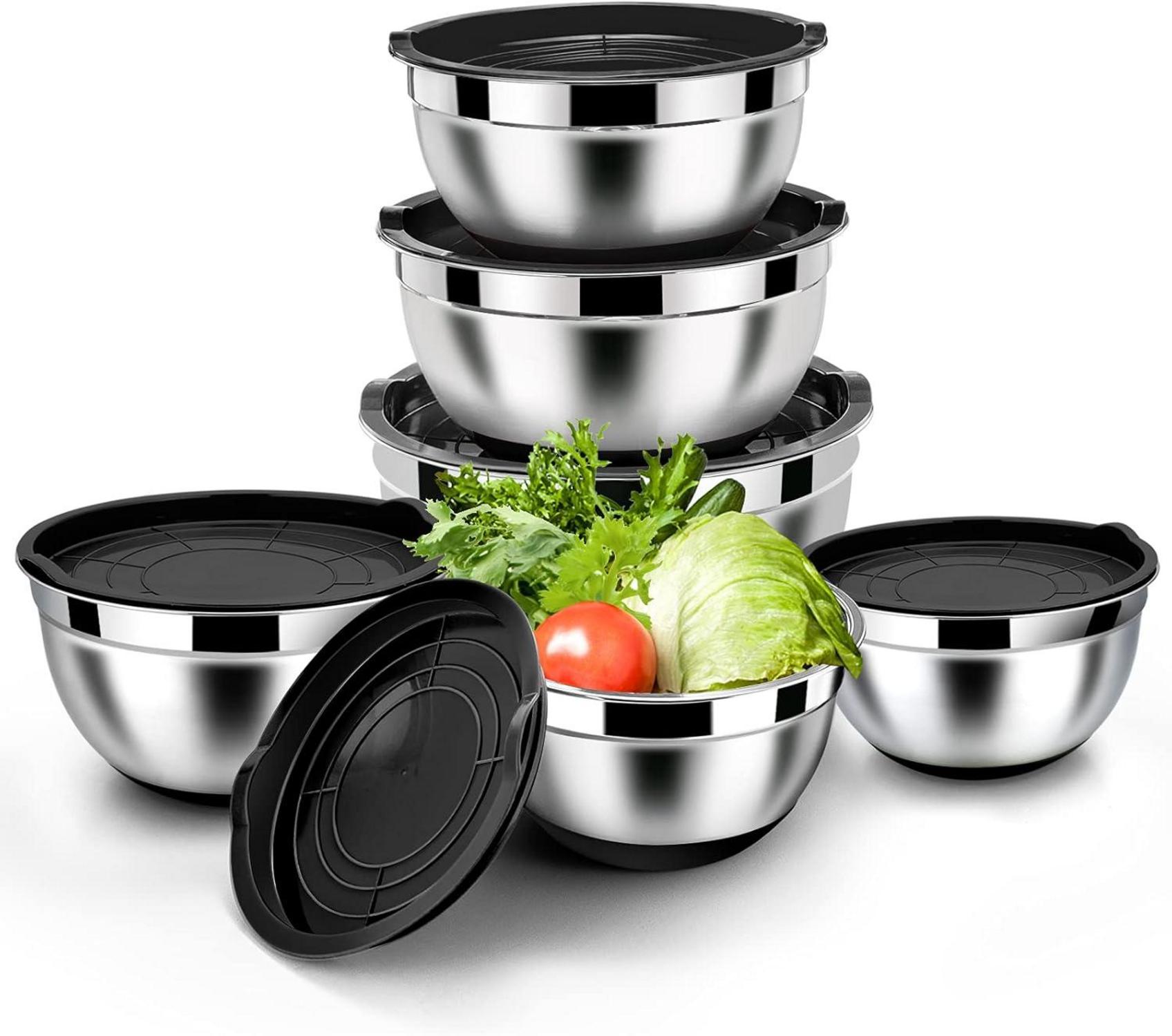 Rührschüssel Set Edelstahl Schwarz Salatschüssel Luftdicht Deckel