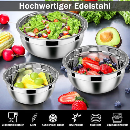 Homikit Schwarz Edelstahl Rührschüssel-Set 6tlg. Luftdichter Deckel & Silikonboden