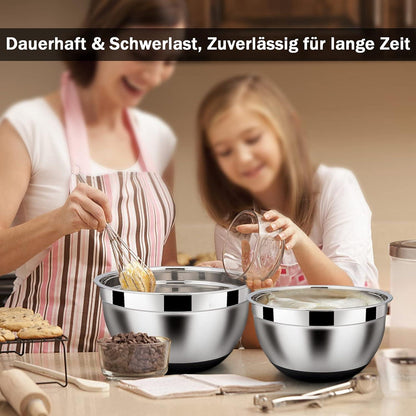 Edelstahl Rührschüssel Set Schwarz Salatschüsseln 6-tlg Stapelbar