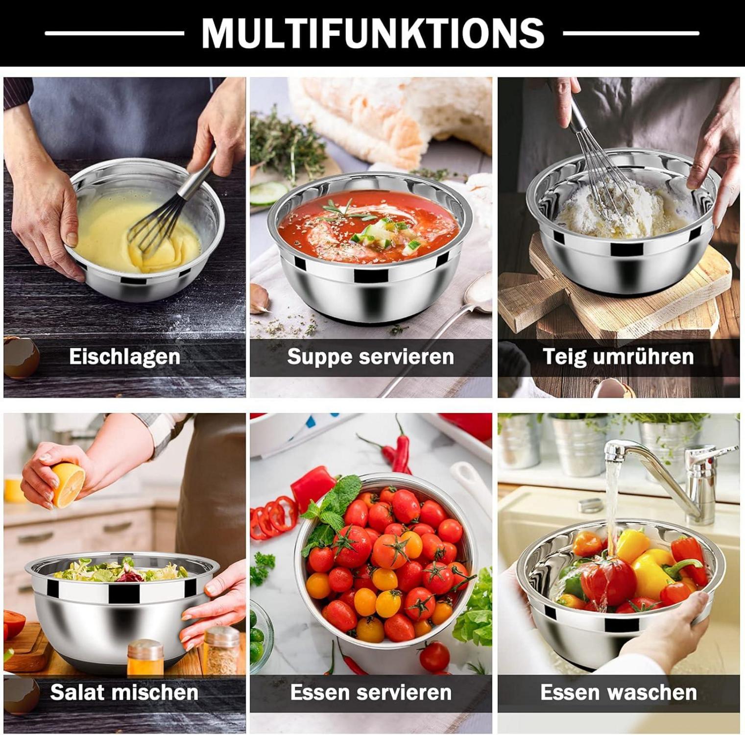 Edelstahl Rührschüssel Set Schwarz Salatschüsseln 6-tlg Stapelbar