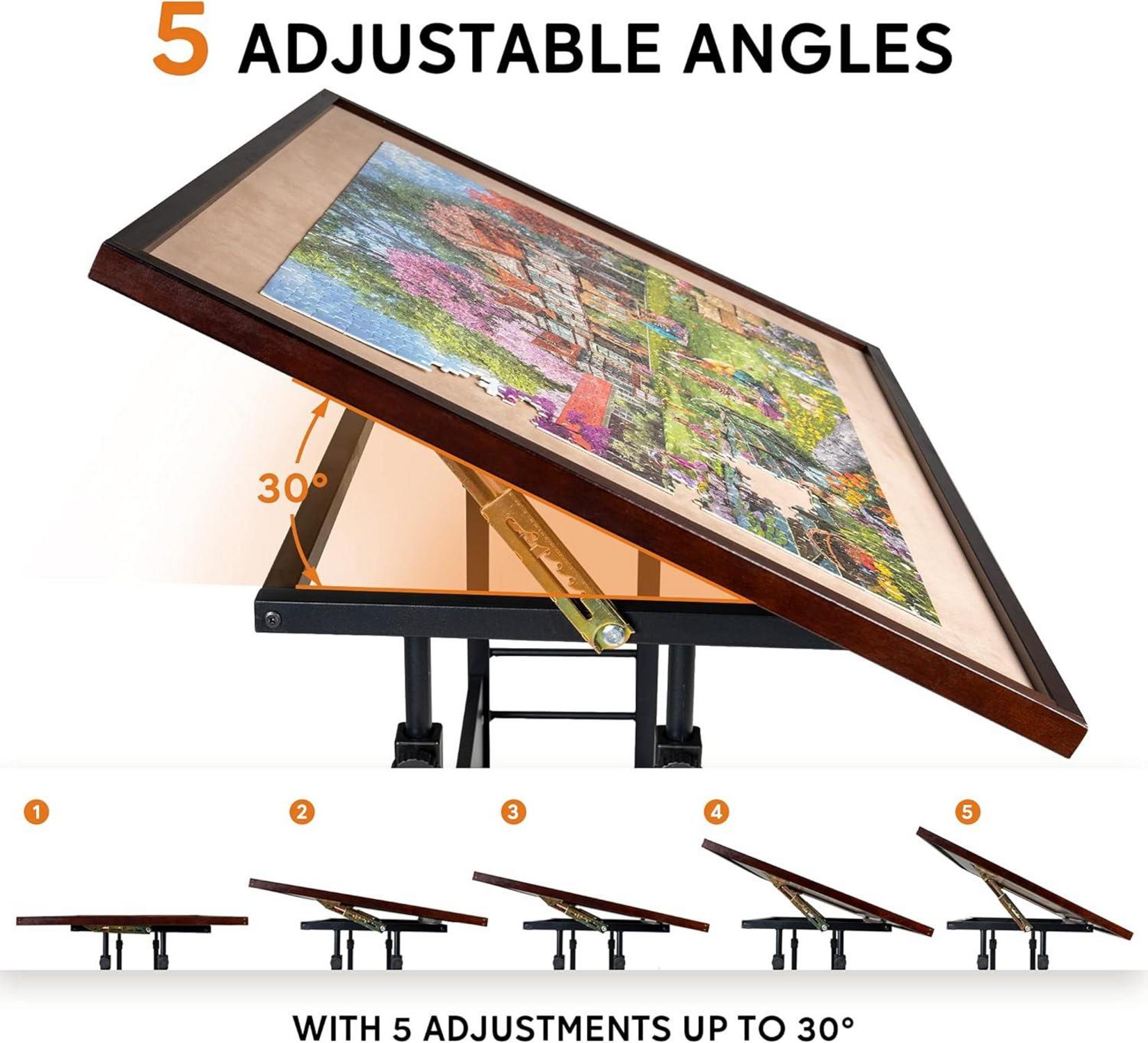 Becko Puzzle Table Board with Cover and Wheels - Adjustable Height and Tilting Angle - Holds up to 1500 Pieces