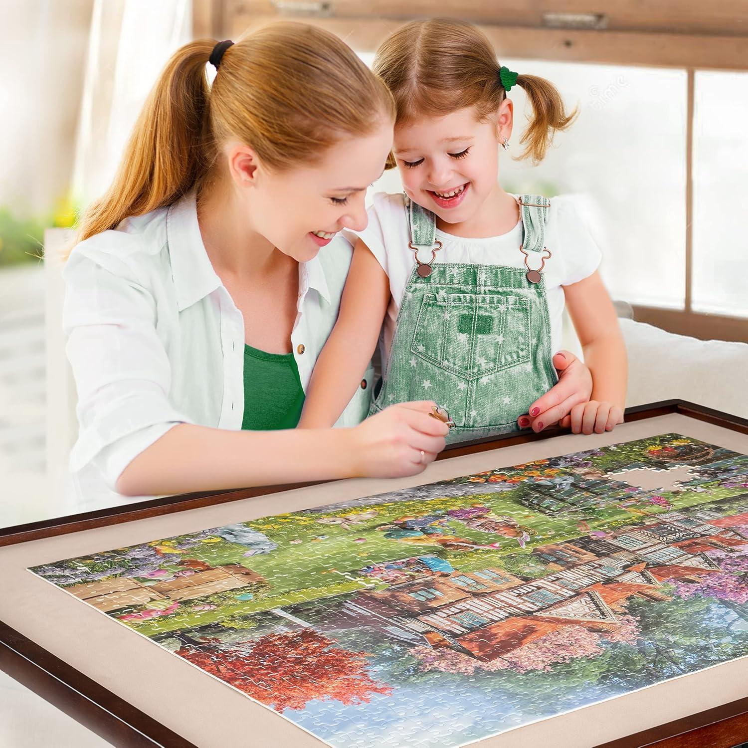 Becko Puzzle Table Board with Cover and Wheels - Adjustable Height and Tilting Angle - Holds up to 1500 Pieces