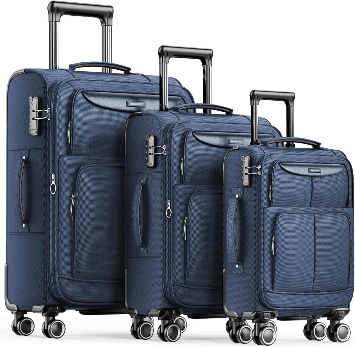 3-teiliges SHOWKOO Kofferset Stoffkoffer TSA-Schloss 4-Rollen Blau