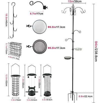 Deluxe Vogelfutterstation 225cm mit 6 Haken & Vogeltränke