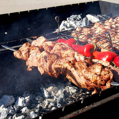 Edelstahl Grillspieße Set 9-teilig BBQ 43cm mit Grillgestell
