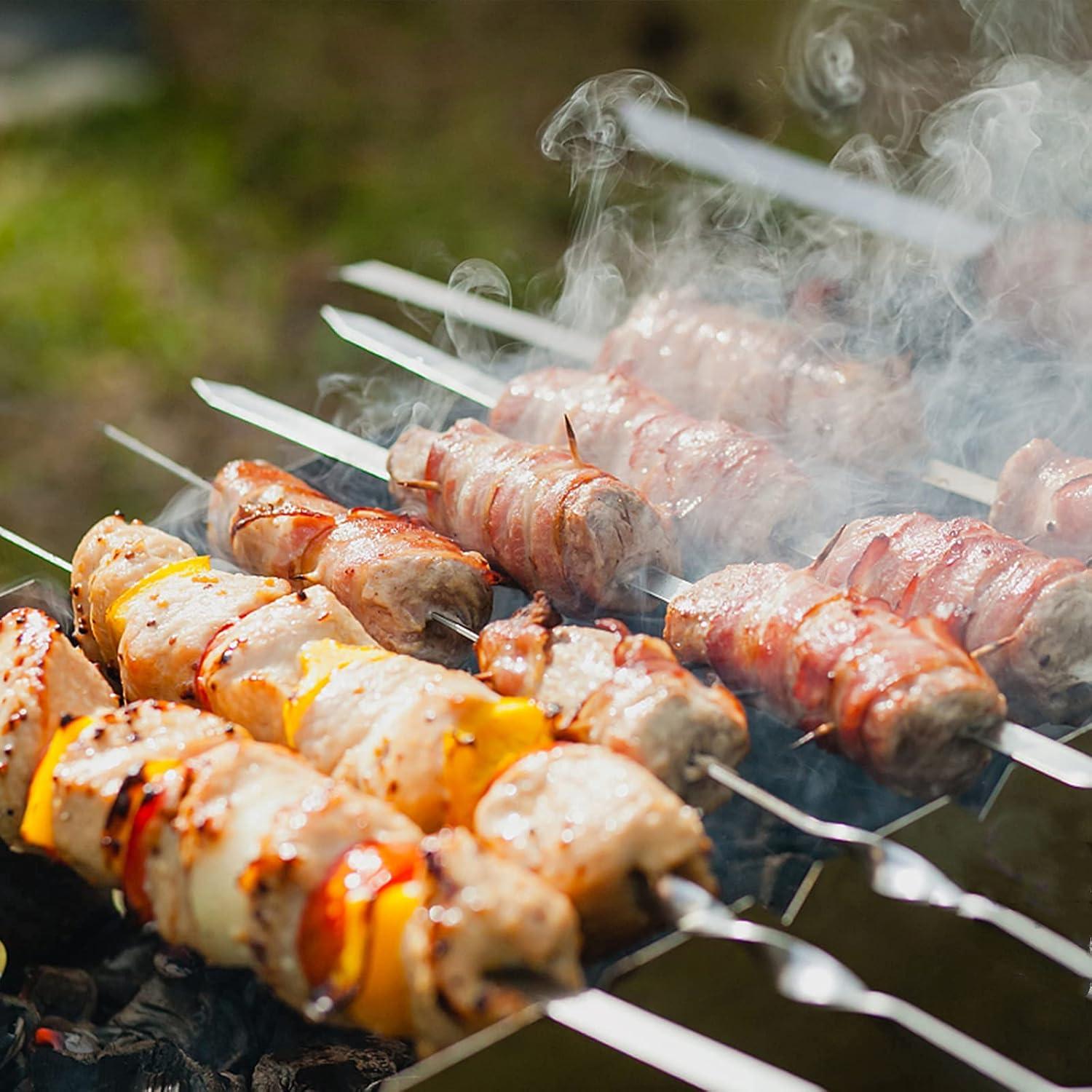 Edelstahl Grillspieße Set mit Grillgestell und Tasche