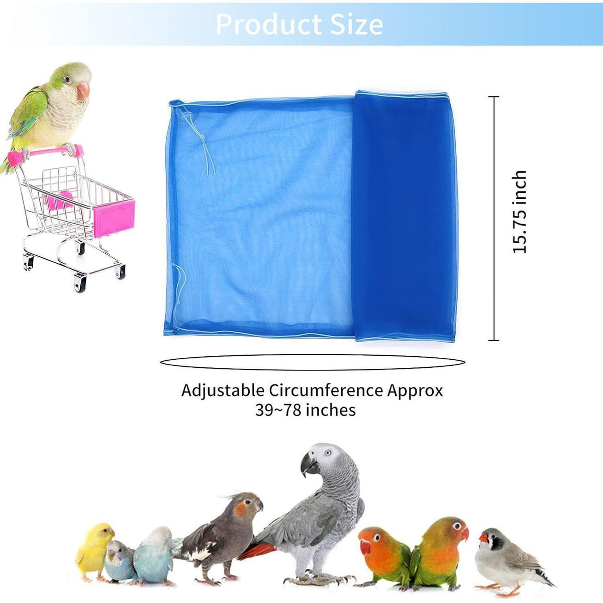 Vogelkäfig Abdeckung mit Kordelzug, blau