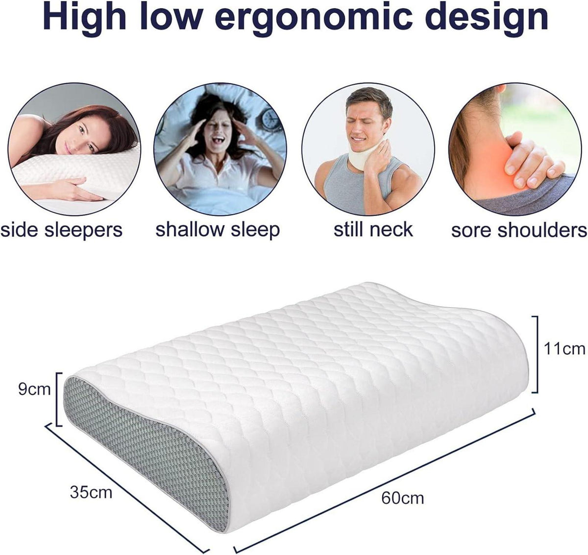 Memory Foam Nackenstützkissen Höhenverstellbar Weiß waschbar
