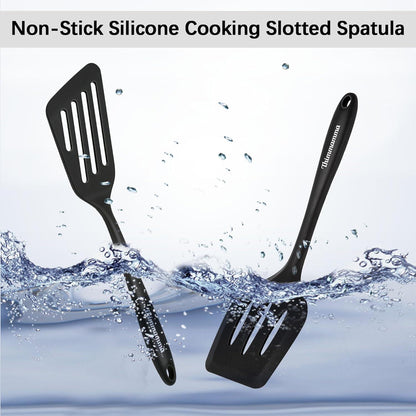 Hitzebeständiger Pfannenwender Set Schwarz 34cm - Spatel Turner Küchenhelfer antihaftbeschichtet