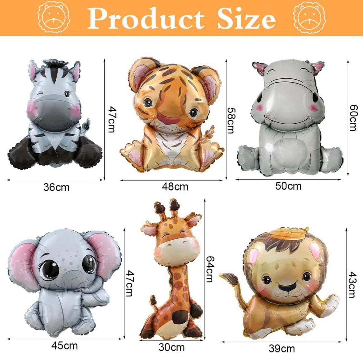 6er Set XXL Safari Tiere Folienballons für Kinderparty