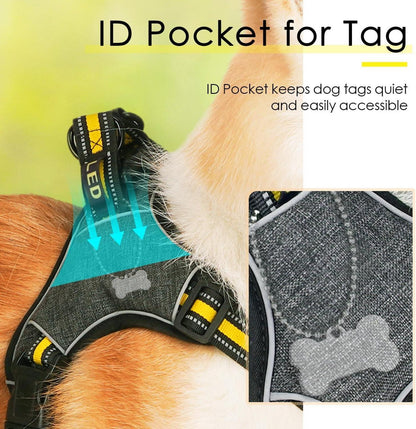 No-Pull Reflektierendes Hundegeschirr Gelb L atmungsaktiv