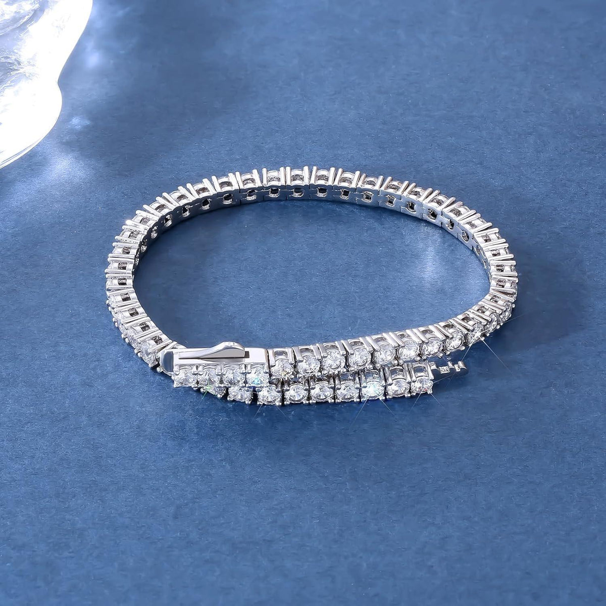 KRKC&CO Damen Tennisarmband Weißgold beschichtet 3mm Zirkonia Kristall Iced Out 17,8cm