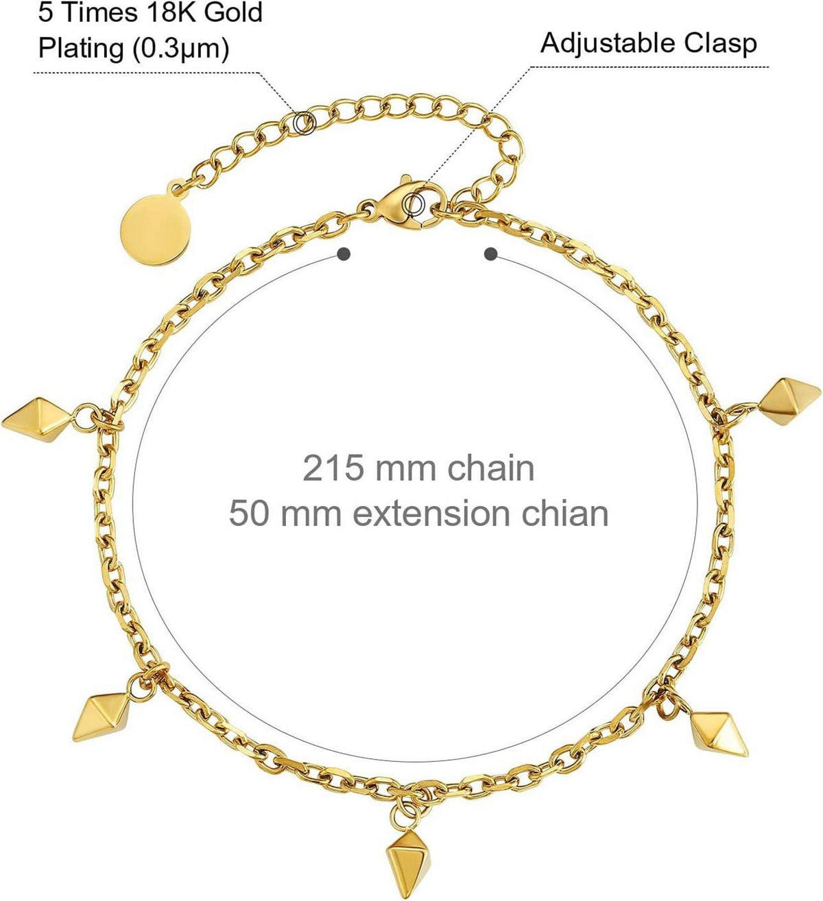 Damen Fußkettchen 4mm Zirkonia vergoldet verstellbar 22/27cm