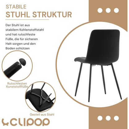 Samt Esszimmerstühle 2er Set – Gepolsterte Küchenstühle Schwarz